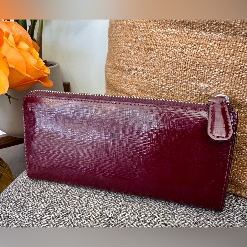 Coach Zip Wallet in Burgundy Textured Leather - Picture 3 of 15